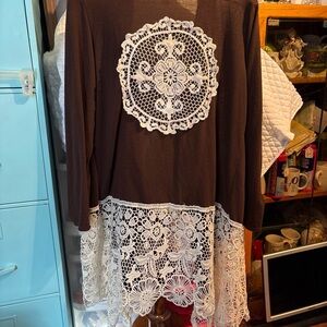 L&B Brown Cape with White Lace Accents